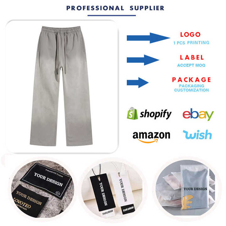 Custom 450 Grams Spray Dyed Distressed Men's Pants With Drawstring