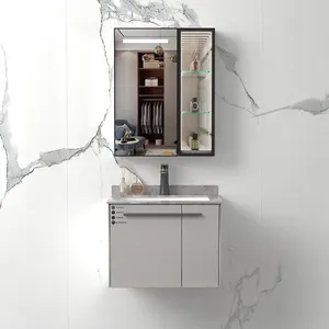 Elegant White Wall Mounted Floating Washbasin Cabinet Design MDF Bathroom Vanity Cabinets With Mirror