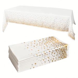54" X 108" <b>Disposable</b> <b>Table</b> <b>Cloth</b> Gold Dot <b>Disposable</b> Tablecloths White & Gold Dot Plastic Tablecloth for Rectangle <b>Tables</b> - Product Image 1