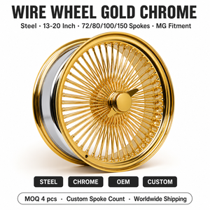 Cerchio in Acciaio Cromato Oro con Raggi da 13, 14, 17, 20 Pollici e 72, 80, 100, 150 Raggi per <span class=keywords><strong>Auto</strong></span> Classiche <span class=keywords><strong>MGA</strong></span>, MGB, MGC, Lowrider - Cerchio OEM - Product Image 1