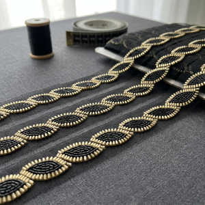 Black Beads Work Burkha Lace Embroidered <b>Beaded</b> Decorative <b>Trim</b> for Abaya Hijab Dress Garments Sewing and Fashion Accessories - Product Image 4