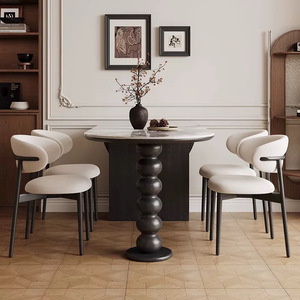 Travertine Slab Dining Table Oval Solid Wood Stable Design For Small Apartments - Product Image 4