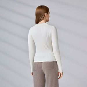 Suéter de Punto Personalizado de Moda para Otoño, Primavera e Invierno, Cuello en V, Manga Larga, Estilo Polo Acanalado para Mujer - Product Image 3