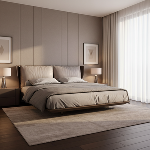 <span class=keywords><strong>Lit</strong></span> double flottant <span class=keywords><strong>au</strong></span> design italien moderne et minimaliste, en cuir souple, <span class=keywords><strong>avec</strong></span> cadre en bois, éclairage LED, écologique, durable et confortable pour chambre principale - Product Image 3