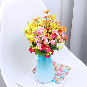 KEWEI foglia gialla 514 7-forchette testa di crisantemo artificiale margherita fiore di seta per festa natale laurea pasqua decorazione - Product Image 1