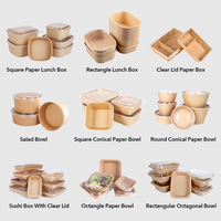 Boîtes alimentaires carrées en papier kraft biodégradable Printon de 32 oz, emballages à emporter, contenants alimentaires jetables avec couvercles