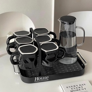 Cổ điển nước thủy tinh Jug <span class=keywords><strong>Set</strong></span> Đen xoắn gốm cốc sữa phòng khách Tea Pot <span class=keywords><strong>Pitcher</strong></span> <span class=keywords><strong>Set</strong></span> với cống khay - Product Image 2