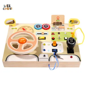 New Arrival Educational Toys Activity Montessori Sensory Switch Lock LED Light Natural Wooden Kids Toys Busy Board For Toddlers