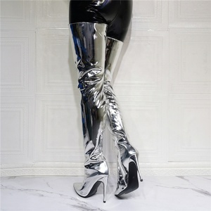 Super Large Size 47 Patent Leather Silver Long Boots Women's Over Knee High Boots High Heels Winter <b>Shoes</b> - Product Image 3