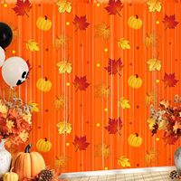 Décorations de fête d'automne pour Thanksgiving, rideaux à franges en feuille d'aluminium à motifs feuilles d'érable et citrouilles pour Thanksgiving, anniversaire, baby shower