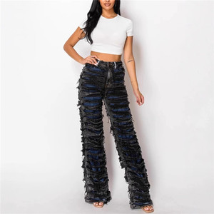 2025 pantaloni in Denim strappati a vita alta da donna pantaloni in Denim a righe a vita alta da donna pantaloni leggeri Patchwork Slim - Product Image 3