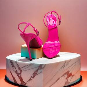 Sandalias de tacón alto con punta abierta y pedrería para mujer, con tacones delgados sexys, parte superior de PU, suela de goma, fáciles de poner. - Product Image 3