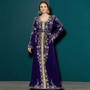 AWAIS HOUSE Moroccan Long Sleeve Caftan Hijab-Rich Velvet Polyester Hand Beaded <b>Plus</b> <b>Size</b> Lightweight Floor Length High Neck - Product Image 1