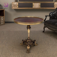 MKMJ Table basse vintage en cuivre pur de style britannique Table à thé ronde de style américain en laiton doré sculpté pour la décoration intérieure de luxe