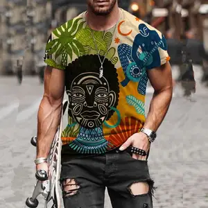 เสื้อยืดแขนสั้นวินเทจสำหรับผู้ชาย,เสื้อยืดพิมพ์ลายแบบพื้นเมืองฮาราจูกุแฟชั่นใหม่ฤดูร้อนปี2021