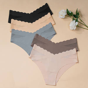 女式透气冰丝波浪边设计中腰薄型内裤高品质女士纯色无缝波浪剪裁内衣 - Product Image 1
