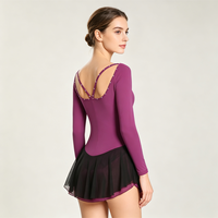 Robe de patinage artistique pour femmes, violette, en spandex extensible, pour entraînement et compétition, tenue de patinage thermique, classique, à manches longues