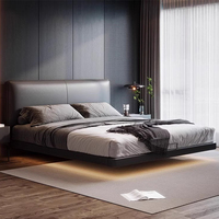 Lit king-size en cuir italien moderne et minimaliste, extensible et pliable, design chinois, mobilier de chambre principale écologique