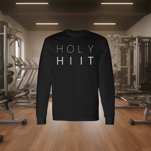 Holy HIIT Long Sleeve T-Shirt Black Unisex Quick Dry Workout <b>Apparel</b> Crew Neck Cotton Adult <b>Sports</b> Wear - Product Image 2