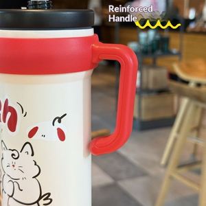 Vaso Térmico de Gran Capacidad y Alta Calidad con Asa y Pajita, Nuevo Diseño de Dibujos Animados, Acero Inoxidable 316 para Café y Agua - Product Image 4