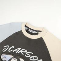 Pull unisexe à col rond et manches raglan, patchwork effiloché, blocs de couleur, 100 % coton, écologique, anti-plis – Grande Vente