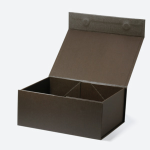 Oxford Texture Leather Magnetic A5 Deep Gift Box Structured Brown Collapsible Rigid Packaging for Corporate Gifts with Ribbon - Product Image 2