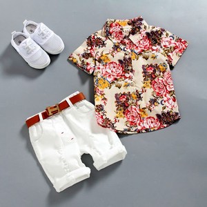 Hot Style Kids outfit camicia estiva a maniche corte + pantaloncini 2 pezzi 100% cotone fiori stampa Casual <span class=keywords><strong>Boy</strong></span> Clothing Set - Product Image 6