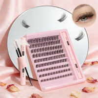 Kit de cils en segments pré-découpés en gros, marque privée, réutilisables, confortables, imperméables, épaisseur 0,07 mm, cils en éventail, vison synthétique