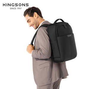 Kingsons Laptop <b>Backpack</b> 20-35L Lightweight Business Travel Male Solid Color <b>Black</b> And Green Handle With Laptop Compartment - Product Image 2