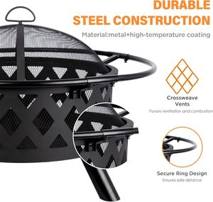 Braciere da Esterno Moderno in Metallo Red Mountain Valley 30'' per Legna, 2-in-1 con Grande Schermo Antifiamma e Copri Braciere per Patio e Campeggio - Product Image 3