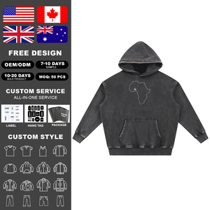 Sweat-shirt à capuche surdimensionné KingSen 100% coton lavé, épais, personnalisé avec broderie, streetwear décontracté pour homme - Product Image 2
