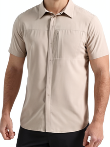 Camisa de Manga Corta Beige para Hombre, 100% Poliéster, Secado Rápido, Transpirable, UPF 50, Camuflaje, Ropa de Pesca, 130g - Product Image 2