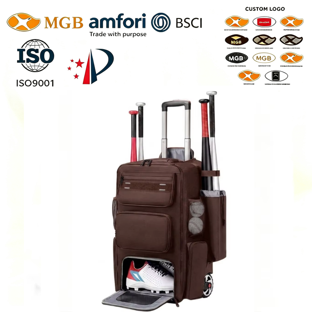 OEM Portable Fence Hook Waterproof Polyester Wheeled Bat Bag Shoe Compartment Rolling Baseball Softball Bag