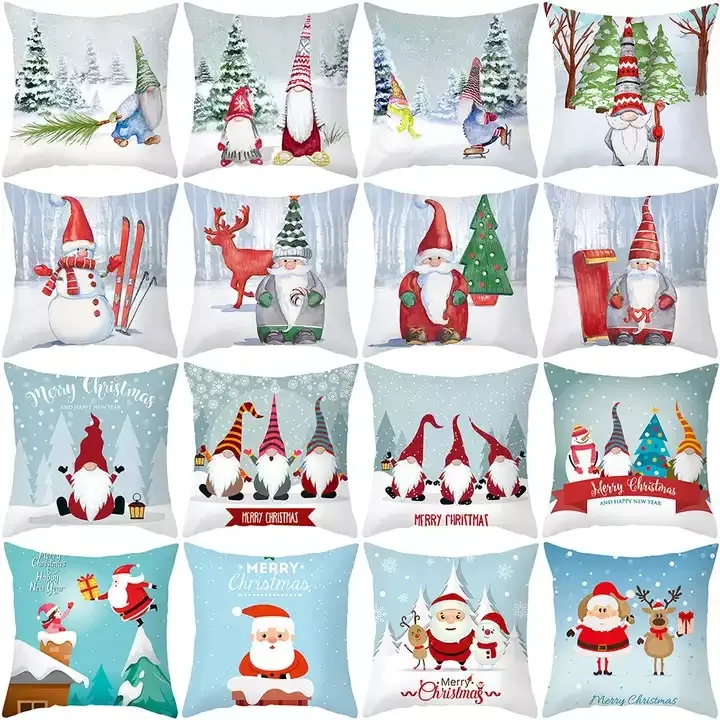 Taie d'oreiller de noël en Polyester 18 pouces, motif de dessin animé Gnome, housse de coussin père noël pour décoration de la maison