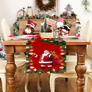 YUELIAN Chemin de table de Noël rouge en lin écologique, motif Père Noël imprimé, lavable, assorti à la nappe, pour comptoir de cuisine - Product Image 3