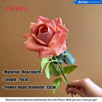 Rose artificielle à toucher réaliste, très vendue, tige unique, fleur artificielle de 13 cm, pour mariage, décoration florale de la maison.