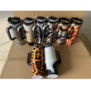 Nordic Style 40 oz Mug Travel H2.0 <b>Cup</b> Vacuum <b>Insulated</b> Dishwasher Safe Leopard Print Tumbler with Handle Lid and Straw - Product Image 5