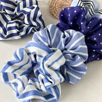 Bandana Rambut Kain Bergaris Elegan Custom Grosir Warna Biru Aksesoris Rambut Elastis Unik untuk Anak Perempuan