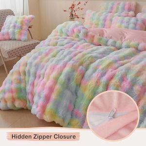 Fluffy Faux Thỏ lông Duvet cover Set ấm cúng sang trọng xù xì bong bóng bedding Set cầu vồng 1 mờ Comforter Cover + 2 vỏ gối - Product Image 6