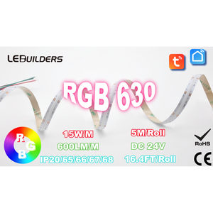16.4ft 5m 24V RGB <span class=keywords><strong>LED</strong></span> Strip chống nước COB <span class=keywords><strong>LED</strong></span> linh hoạt Băng đèn với điều khiển bằng giọng nói cho phòng ngủ Đảng DIY 630LED - Product Image 2