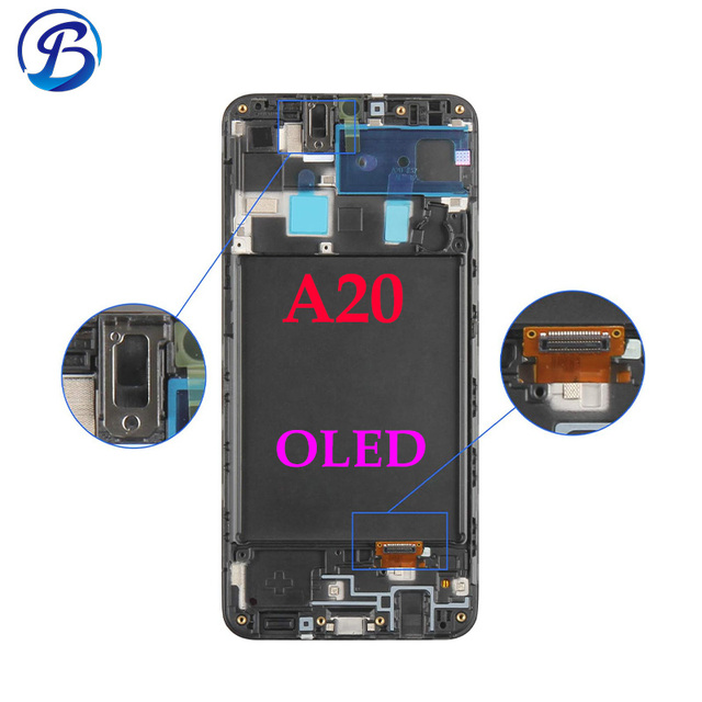 Factory Direct Wholesale Bulk Price OLED for Samsung A20 Touch Screen OLED Screen with Frame Screen Replacement Smartphone