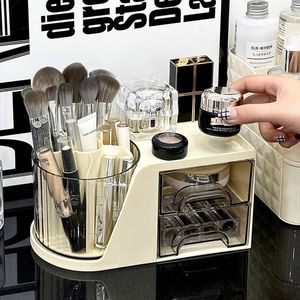 Desktop Rotating Makeup Brush Holder Cosmetic Storage <b>Box</b> With Drawers For Lipstick Eyeshadow <b>Pens</b> Tabletop Organizer - Product Image 3
