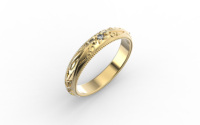 Vintage Maßgefertigter 18K Massivgold Moissanit-Diamant Verlobungsring Handgraviertes Florales Art-Deco Luxus-Feinjuwel zum Jahrestag