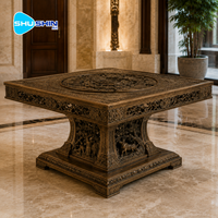 Table basse de luxe en bronze coulé fait main, sculpture antique à découpe creuse, table centrale carrée en métal haut de gamme pour hall d'hôtel