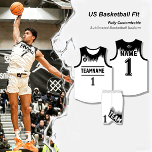Ensemble d'uniformes de basketball personnalisés, respirants, anti-humidité, à séchage rapide, sans manches, col en V, impression par sublimation intégrale pour joueur - Product Image 1