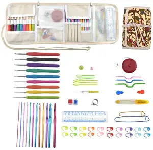 Canvas Roll Organizer with Zipper, Web Pockets for Various Crochet Needles and Knitting Accessories, Crochet Hooks Holder