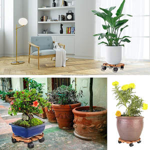 <span class=keywords><strong>Support</strong></span> de plantes moderne écologique en bois rond à quatre roues amovibles de haute qualité avec <span class=keywords><strong>roulettes</strong></span> métalliques verrouillables - Product Image 5