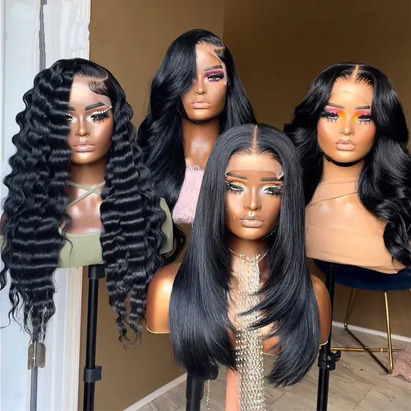 Wig depan renda rambut manusia Brasil mentah murah untuk WANITA HITAM tanpa lem wig Frontal Full Hd renda wig rambut manusia bundel Vendor rambut