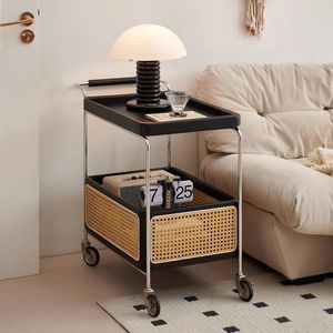 Petit chariot en bois massif, bois de cerisier, mobile, 4 roues, style nordique, table d'appoint, table de rangement, table d'angle, salon, canapé - Product Image 5