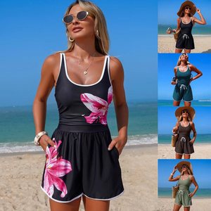 ชุดว่ายน้ำวันพีซสำหรับผู้หญิง สีพื้น สปอร์ต สไตล์เรียบร้อย แห้งเร็ว ชุดบิกินี่ สำหรับกีฬาทางน้ำชายหาด - Product Image 1